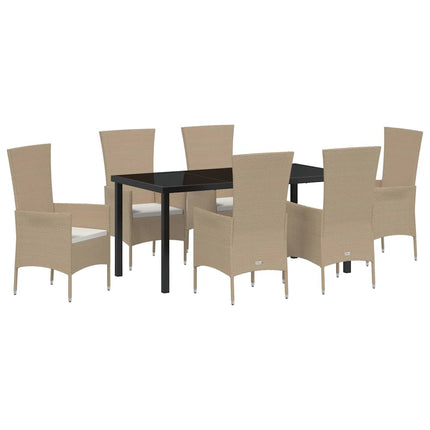Trädgårdsmöbelset med kudde 7 pcs Beige konstrotting