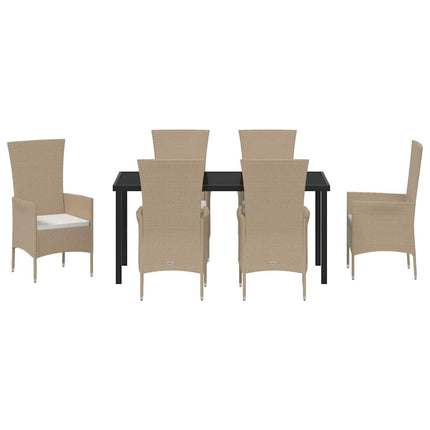 Trädgårdsmöbelset med kudde 7 pcs Beige konstrotting