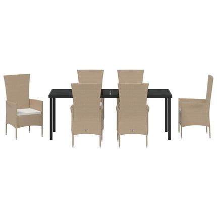 Trädgårdsmöbelset med kudde 7 pcs Beige konstrotting