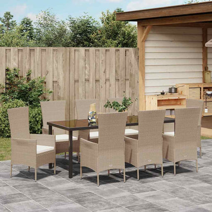 Trädgårdsmöbelset med kudde 9 pcs Beige konstrotting