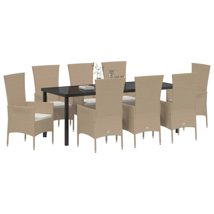 Trädgårdsmöbelset med kudde 9 pcs Beige konstrotting