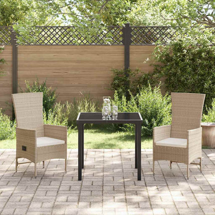 Trädgårdsmöbelset med kudde 3 pcs Beige konstrotting