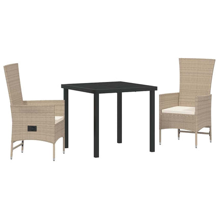 Trädgårdsmöbelset med kudde 3 pcs Beige konstrotting