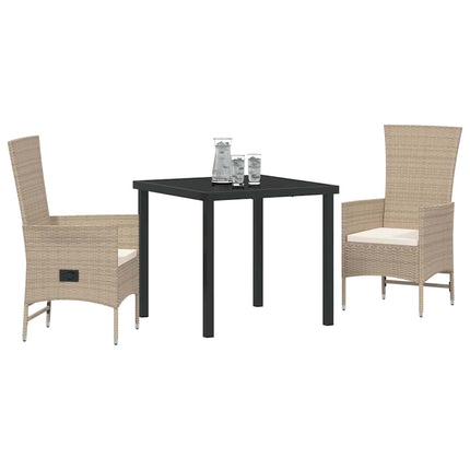Trädgårdsmöbelset med kudde 3 pcs Beige konstrotting