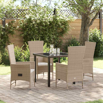 Trädgårdsmöbelset med kudde 5 pcs Beige konstrotting