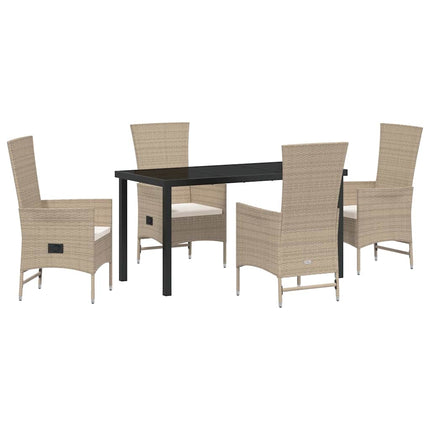 Trädgårdsmöbelset med kudde 5 pcs Beige konstrotting