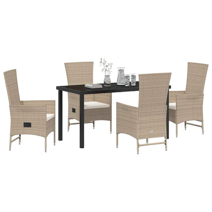 Trädgårdsmöbelset med kudde 5 pcs Beige konstrotting