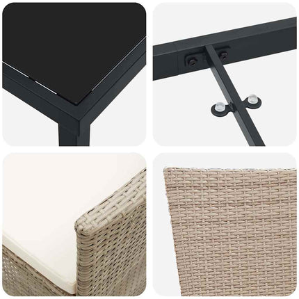 Trädgårdsmöbelset med kudde 5 pcs Beige konstrotting