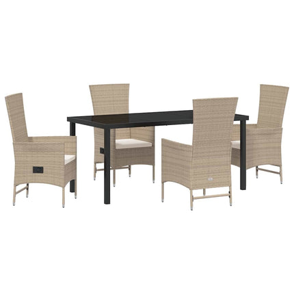 Trädgårdsmöbelset med kudde 5 pcs Beige konstrotting