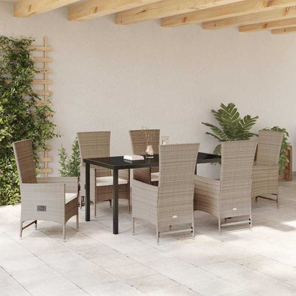 Trädgårdsmöbelset med kudde 7 pcs Beige konstrotting
