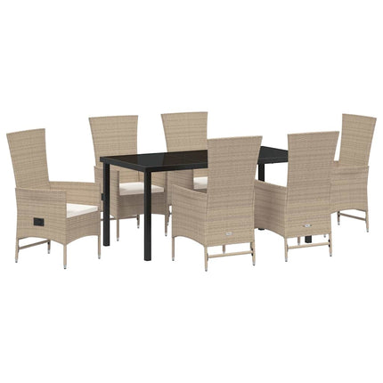 Trädgårdsmöbelset med kudde 7 pcs Beige konstrotting