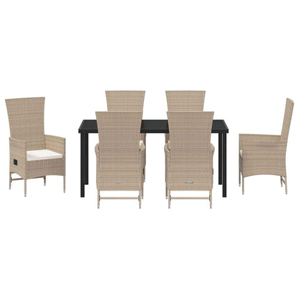 Trädgårdsmöbelset med kudde 7 pcs Beige konstrotting