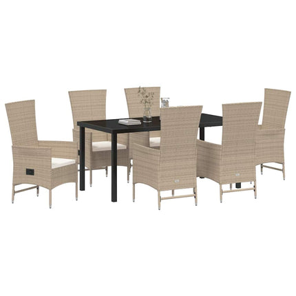 Trädgårdsmöbelset med kudde 7 pcs Beige konstrotting