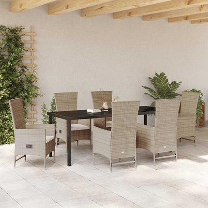 Trädgårdsmöbelset med kudde 7 pcs Beige konstrotting
