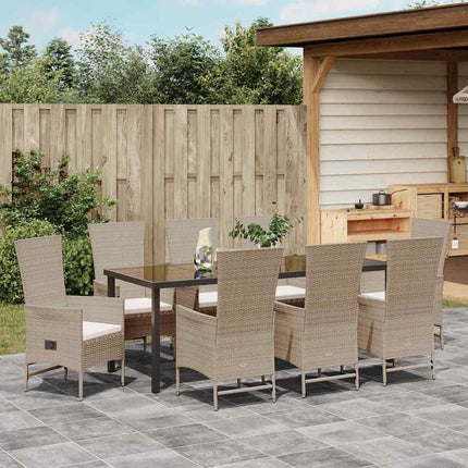 Trädgårdsmöbelset med kudde 9 pcs Beige konstrotting