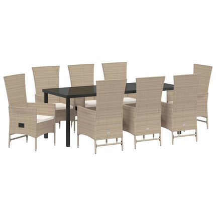 Trädgårdsmöbelset med kudde 9 pcs Beige konstrotting