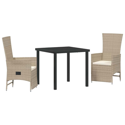 Trädgårdsmöbelset med kudde 3 pcs Beige konstrotting