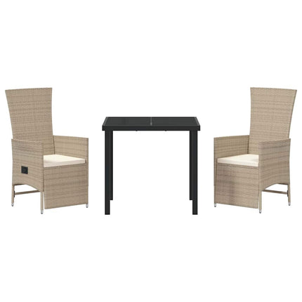 Trädgårdsmöbelset med kudde 3 pcs Beige konstrotting