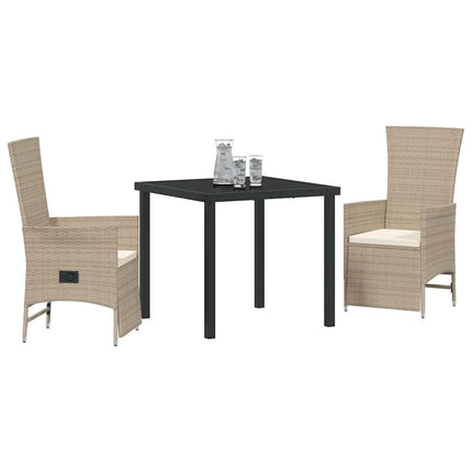 Trädgårdsmöbelset med kudde 3 pcs Beige konstrotting
