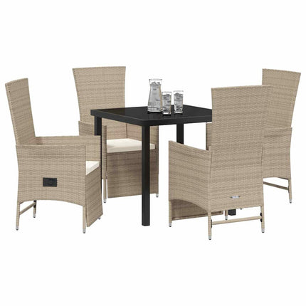 Trädgårdsmöbelset med kudde 5 pcs Beige konstrotting