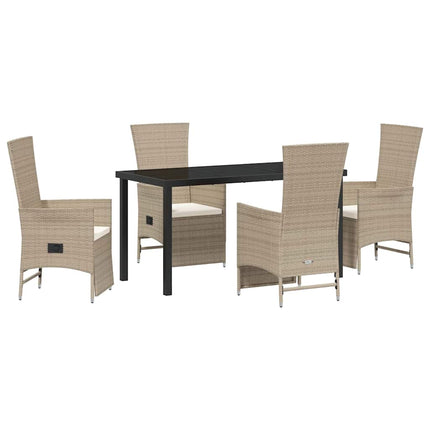Trädgårdsmöbelset med kudde 5 pcs Beige konstrotting