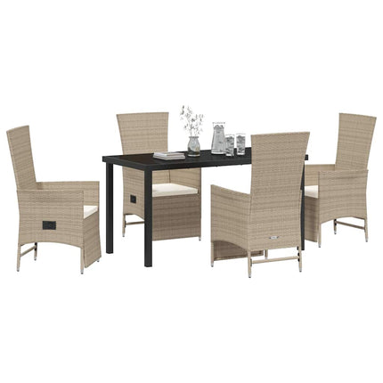 Trädgårdsmöbelset med kudde 5 pcs Beige konstrotting