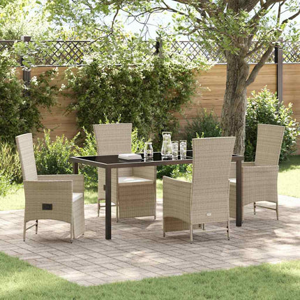 Trädgårdsmöbelset med kudde 5 pcs Beige konstrotting