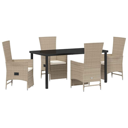 Trädgårdsmöbelset med kudde 5 pcs Beige konstrotting