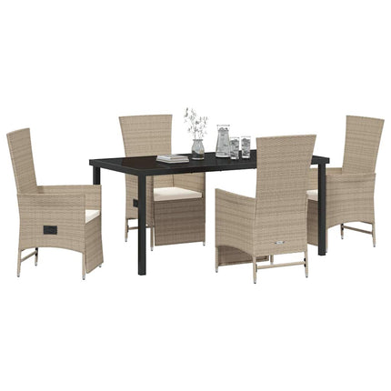 Trädgårdsmöbelset med kudde 5 pcs Beige konstrotting