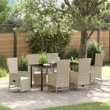 Trädgårdsmöbelset med kudde 7 pcs Beige konstrotting