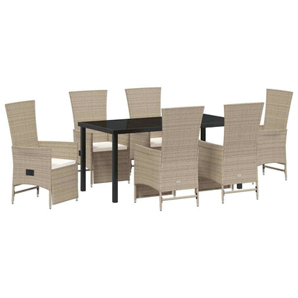 Trädgårdsmöbelset med kudde 7 pcs Beige konstrotting