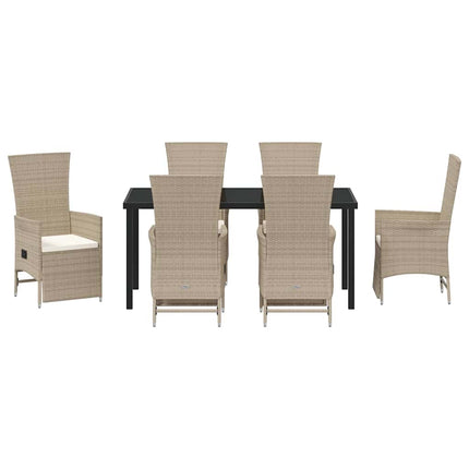 Trädgårdsmöbelset med kudde 7 pcs Beige konstrotting