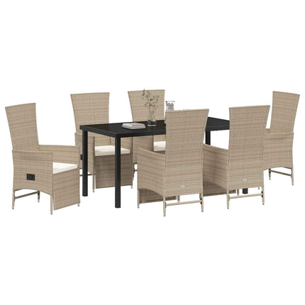 Trädgårdsmöbelset med kudde 7 pcs Beige konstrotting