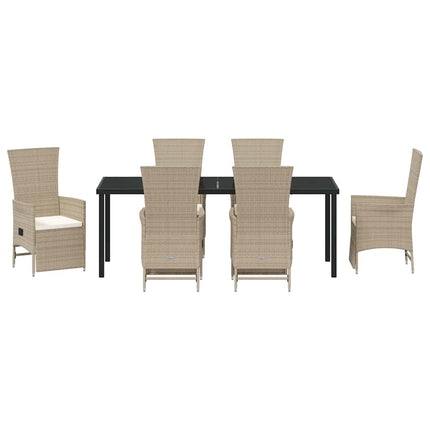 Trädgårdsmöbelset med kudde 7 pcs Beige konstrotting