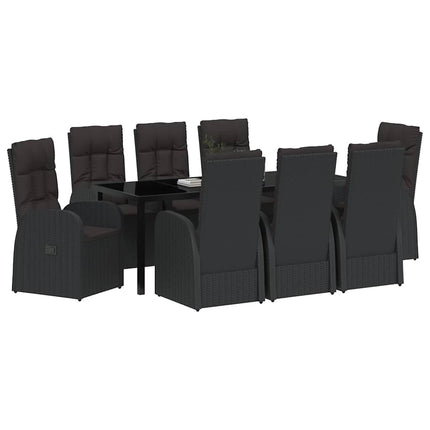 Trädgårdsmöbelset med kudde 9 pcs Svart konstrotting