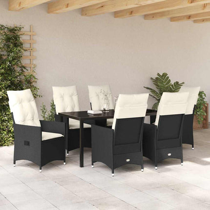 Trädgårdsmöbelset med kudde 7 pcs Svart konstrotting