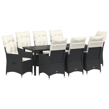Trädgårdsmöbelset med kudde 9 pcs Svart konstrotting