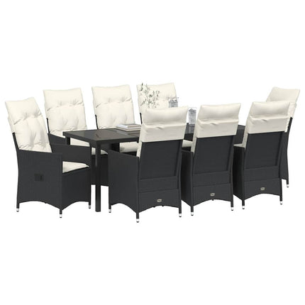 Trädgårdsmöbelset med kudde 9 pcs Svart konstrotting