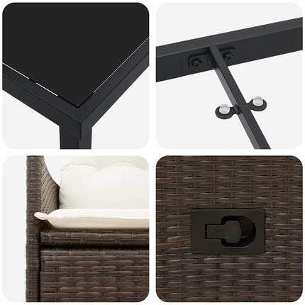 Trädgårdsmöbelset med kudde 3 pcs Brun konstrotting