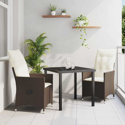Trädgårdsmöbelset med kudde 3 pcs Brun konstrotting