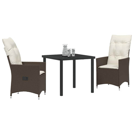 Trädgårdsmöbelset med kudde 3 pcs Brun konstrotting