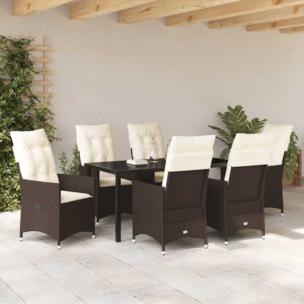 Trädgårdsmöbelset med kudde 7 pcs Brun konstrotting