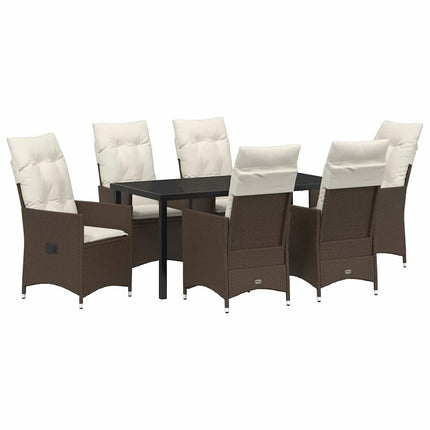Trädgårdsmöbelset med kudde 7 pcs Brun konstrotting