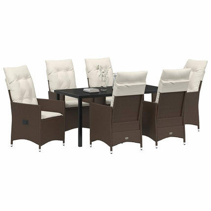 Trädgårdsmöbelset med kudde 7 pcs Brun konstrotting