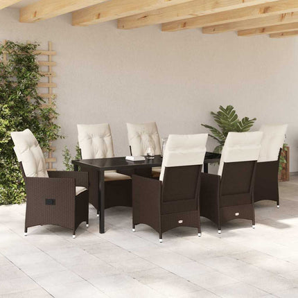 Trädgårdsmöbelset med kudde 7 pcs Brun konstrotting