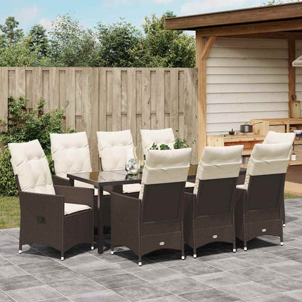 Trädgårdsmöbelset med kudde 9 pcs Brun konstrotting