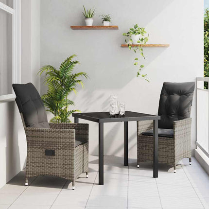 Trädgårdsmöbelset med kudde 3 pcs Grå konstrotting