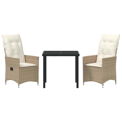 Trädgårdsmöbelset med kudde 3 pcs Beige konstrotting