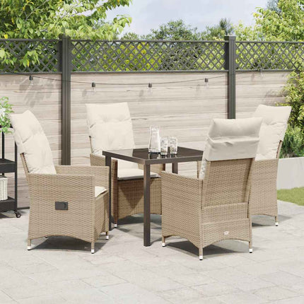 Trädgårdsmöbelset med kudde 5 pcs Beige konstrotting