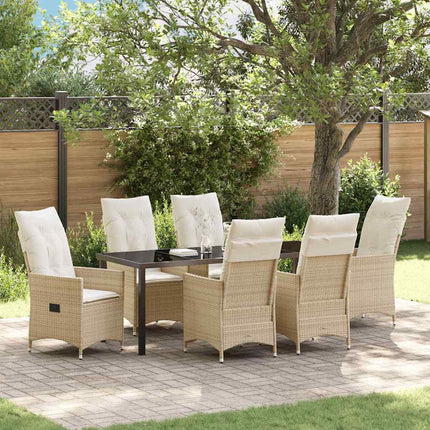Trädgårdsmöbelset med kudde 7 pcs Beige konstrotting
